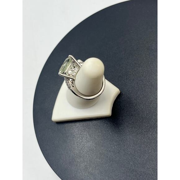 D'Joy Carat Genuine Green Amethyst White Topaz 925 Sterling Silver Ring Size 7 - Picture 3 of 11